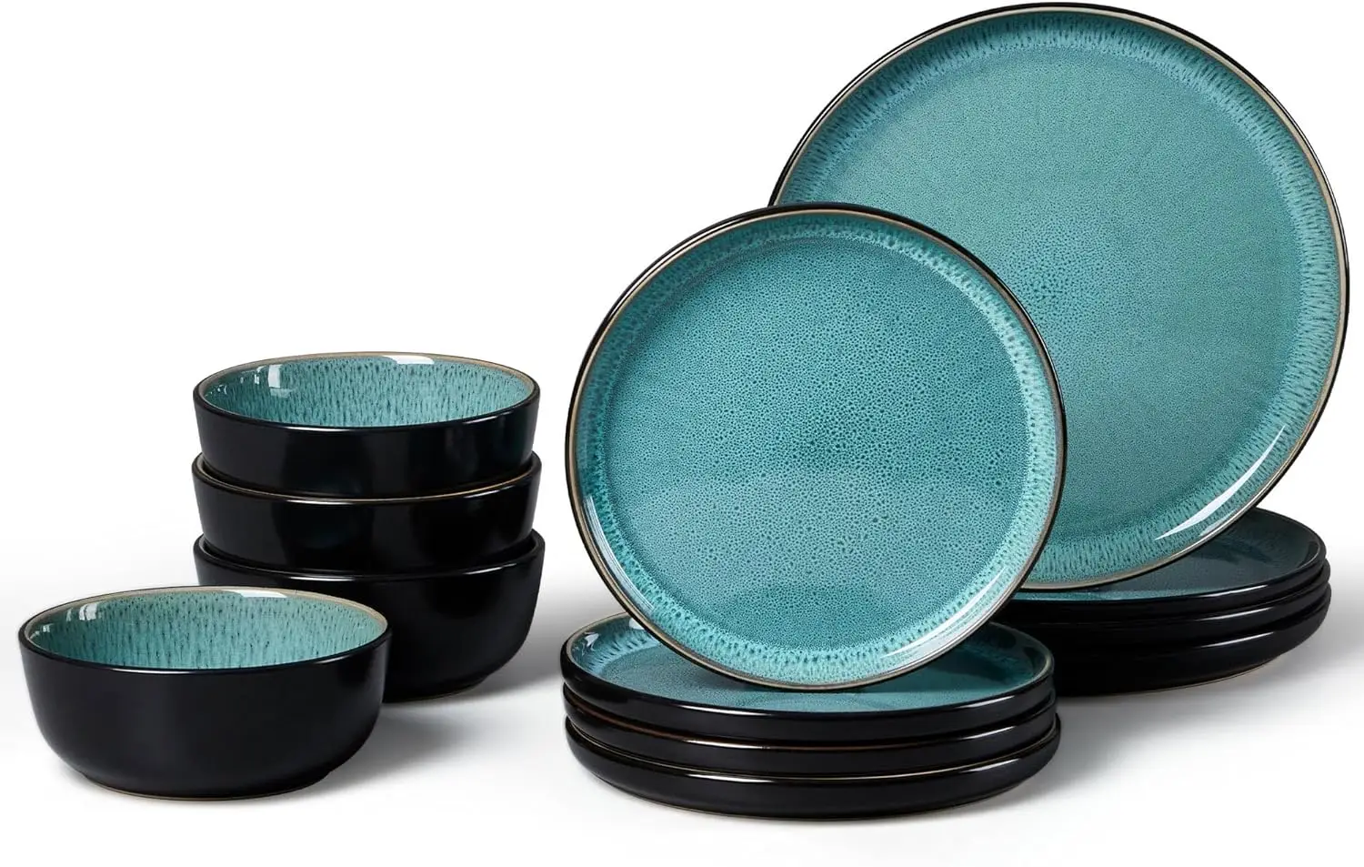 

Ceramic Dinnerware Sets for 4, 12 Piece Porcelain Stoneware Plates and Bowls, Scratch Resistant Round