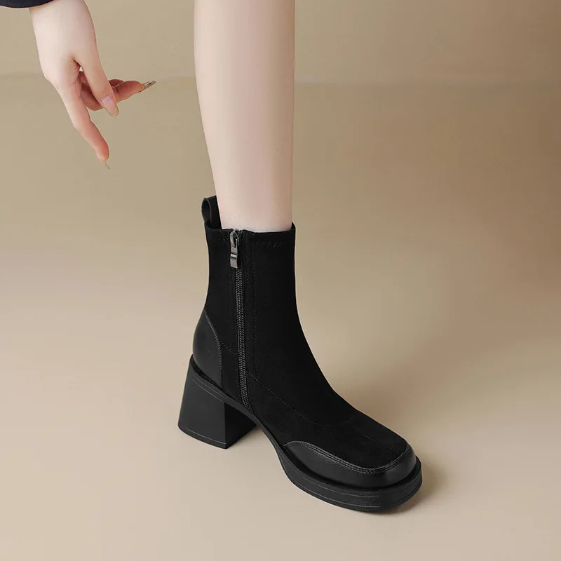 

Elastic boots for women in autumn and winter of 20025 with suede boots high-end and thick soled short boots
