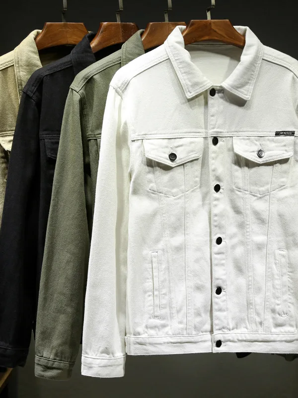 

Повседневная однотонная мужская джинсовая куртка свободного кроя с длинными рукавами в европейском стиле, с воротником, для мужчин среднего возраста и...