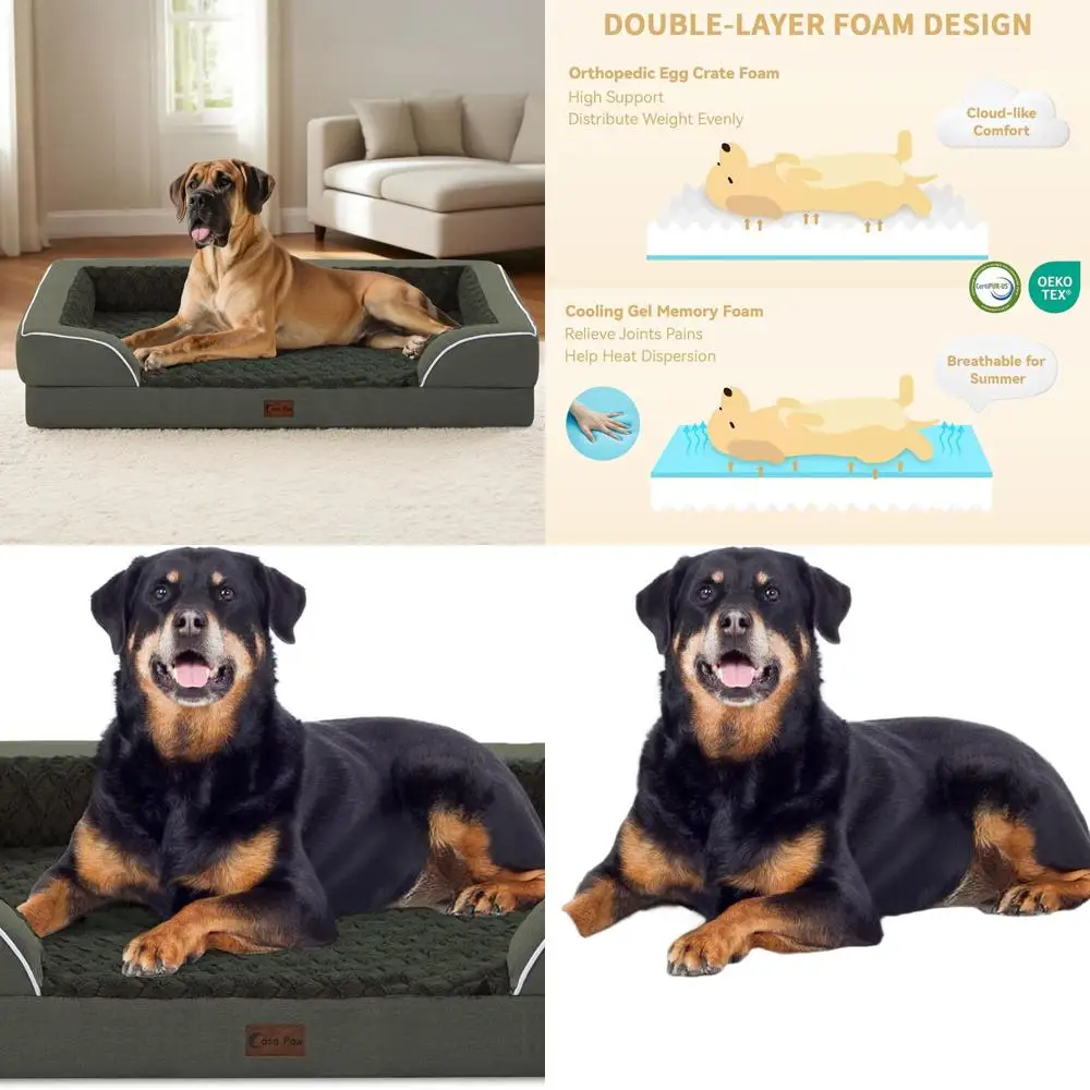 

Large Orthopedic Dog Bed, Waterproof Memory Foam for XL Dogs, 45x35 Inches, Non-Slip, Washable Cover, Dark Green