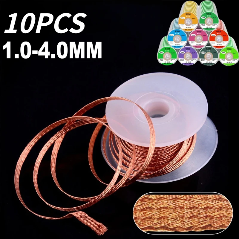 10PCS 1-4mm Desoldering Mesh Braid Tape Copper Welding Point Solder Remover Wire Soldering Wick Tin Lead Cord Flux For Soldering