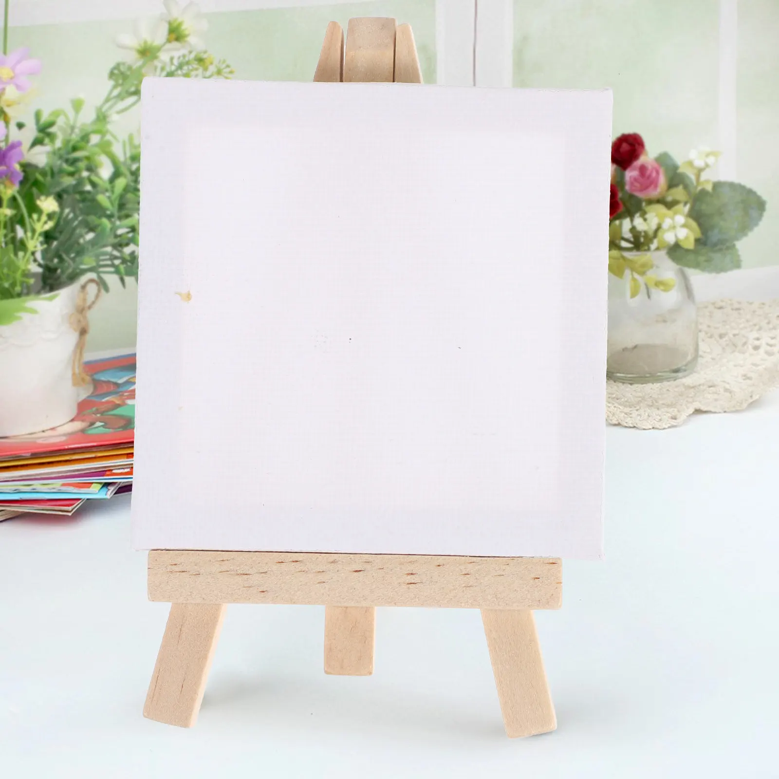 6Sets 's Wooden Painting Easel Mini Canvas Easy Color Oil Paint Artwork Stretched Board Creative Art Set for Home Party