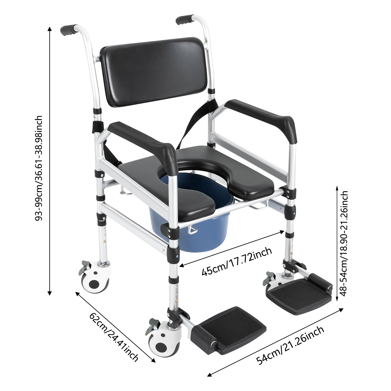 4 Wheels Shower Chair Adult Commode Folding Shower Chair with Bidet Seat Height Adjustable Shower Chair for the elderly, disabled, pregnant, handicapped