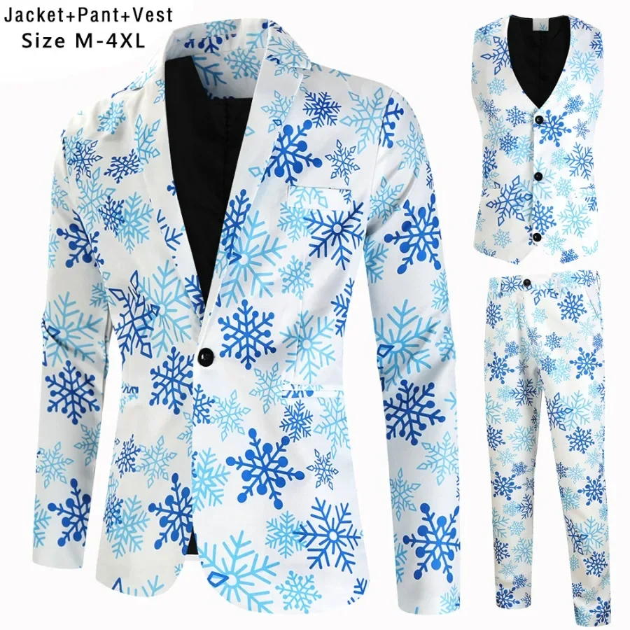 

2024 Printed Three-piece Men's Christmas Suit (Jacket+Vest+Pants) Stylish Men Blazers Set Party Stage Costume New Men's Clothing