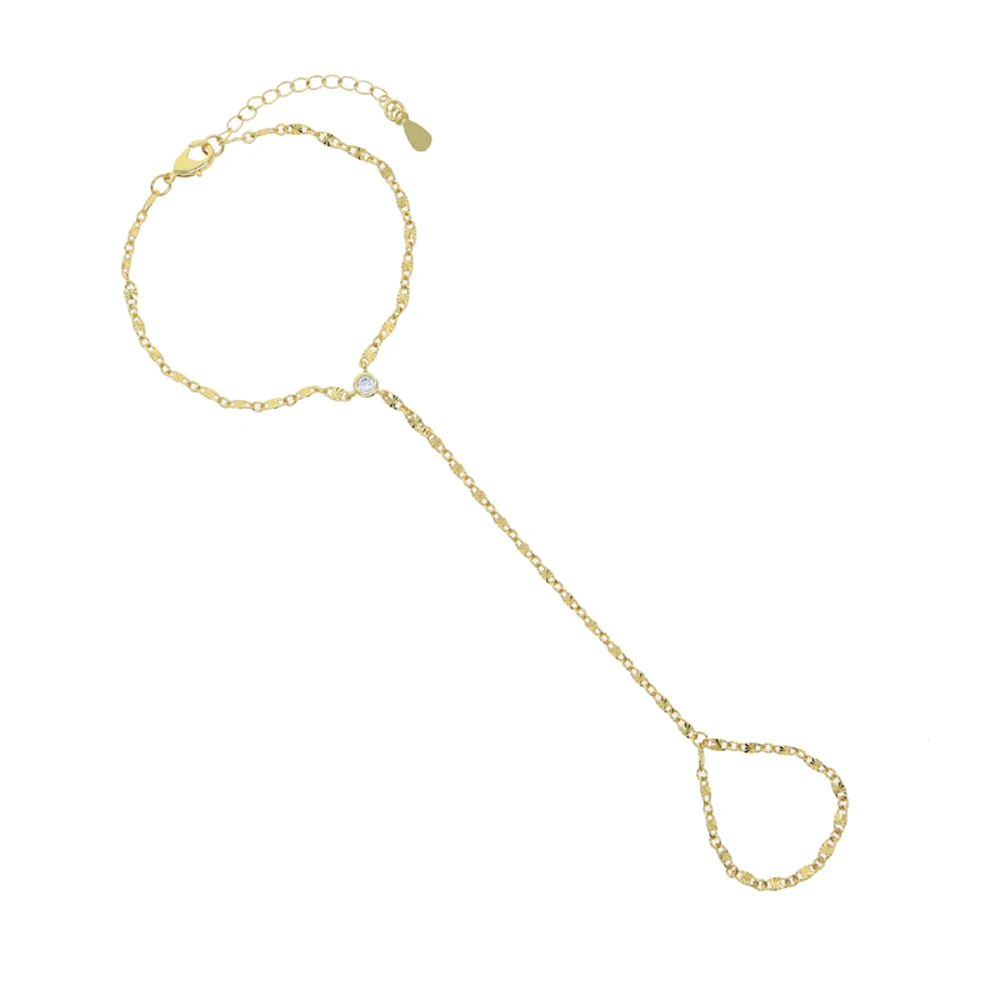 2025 New Fashion Bezel Bling AAA Zirconia Link Chain Hand Wristlet Jewelry For Women Delicate Round Cz Bracelet With Ring