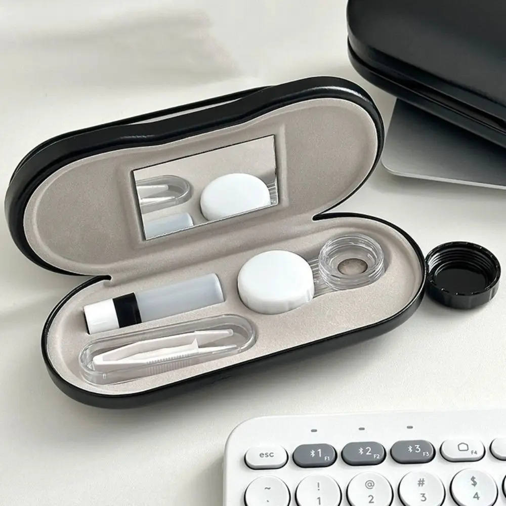 

2 in 1 Glasses Storage Case with Mirror Compression-resistant Glasses Box PU Leather Box Black Glasses Protective Cover