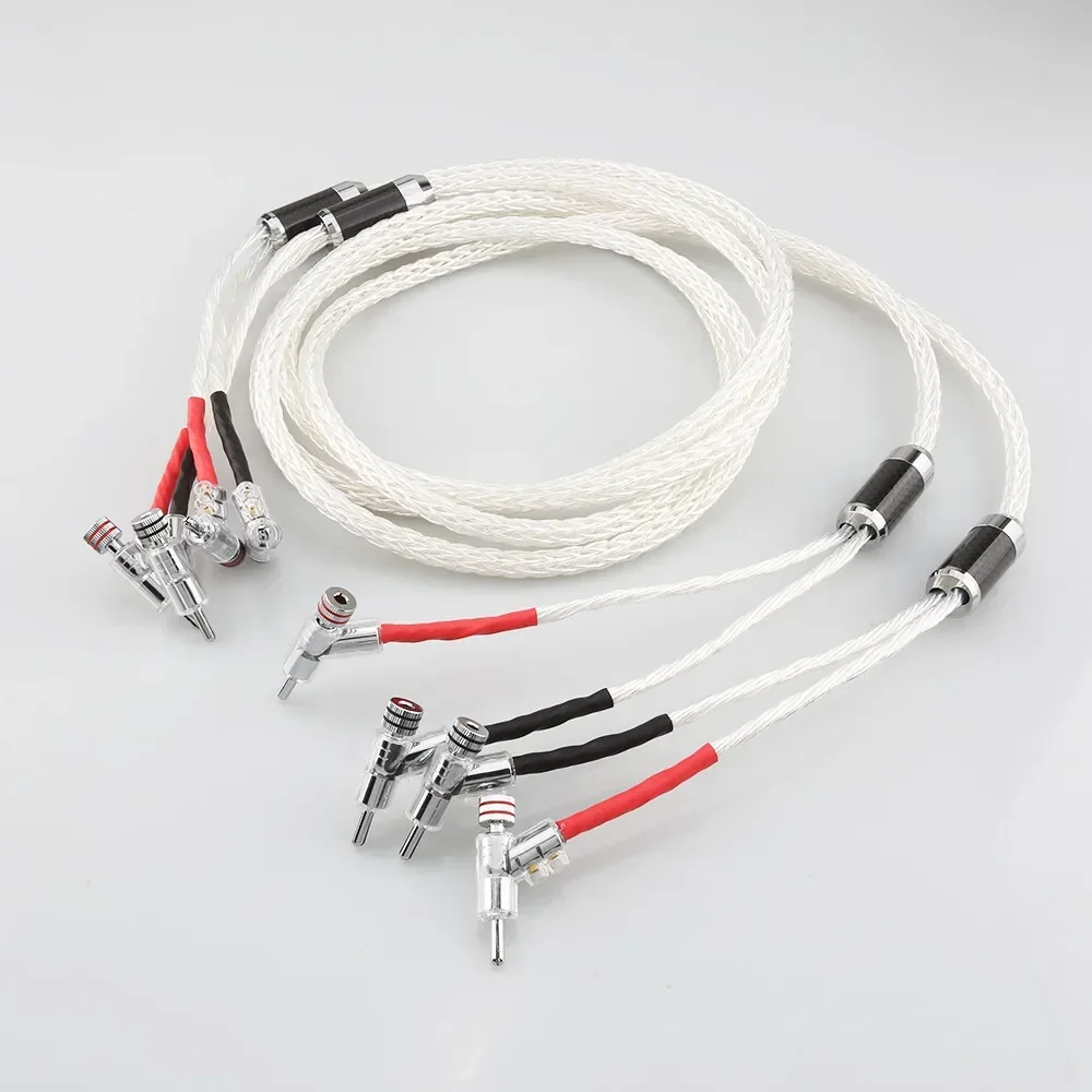 Hifi Speaker Cable 8AG OCC Silver Plated 16 Strands Audio Cable Banana Plug Audiophile Speaker Amplifier sound Connecting cable