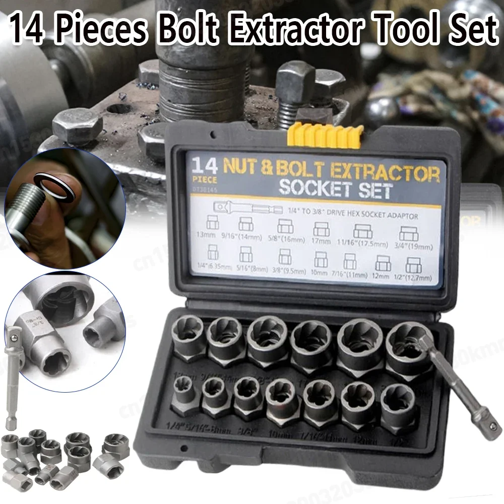 

14Pcs/Set Broken Nut Bolt Extractor Socket Head To Take Hexagonal Screw Tool Screws Remover Threading Tool Kit Black Nuts Set