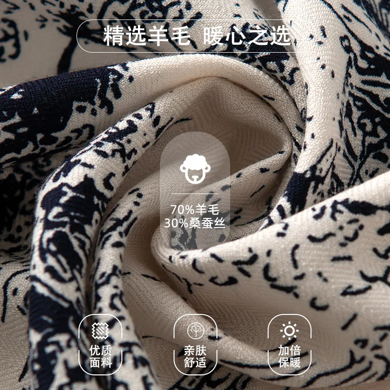 Autumn New Wool Women's Square Scarf Retro Double-Sided Castle Printed Commuter's All-Matching Sunscreen Shawl