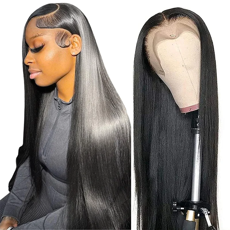 

250% Bone Straight 13x6 13x4 HD Transparent Lace Frontal 40 46 Inch Long Straight Closure Human Hairs Pre plucked Pre Cut Wigs
