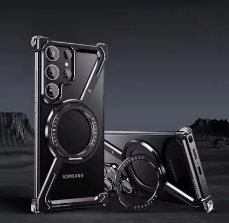 S23 Ultra Titanium Metal Bumper Case For Samsung Galaxy S24 Ultra S22 Plus Note20 Aluminum Alloy Frame Magnetic Charging Cover