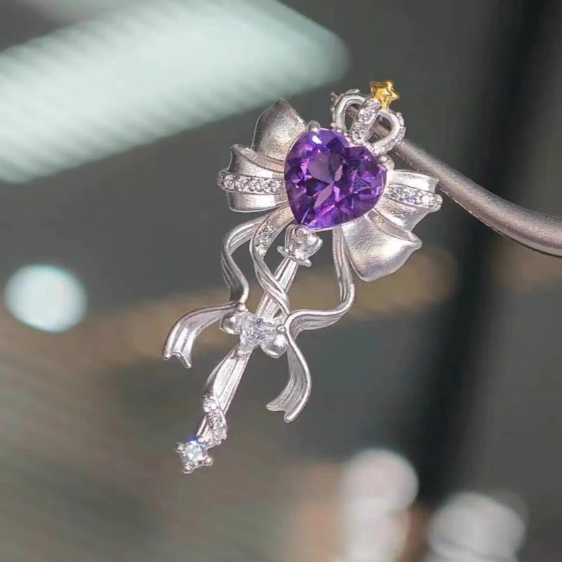 Vintage Scepter Brooch Crown Bow Iridescent Heart Crystal Lapel Pin Elegant Women Suit Wedding Party Dress Decor Jewelry Gift