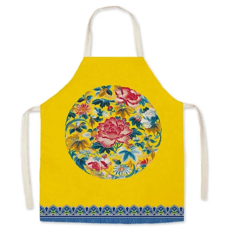 1pcs Kitchen Aprons for Women Forbidden City Cotton Linen Bibs Chinese Style Household Cleaning Pinafore Home Cooking Apron