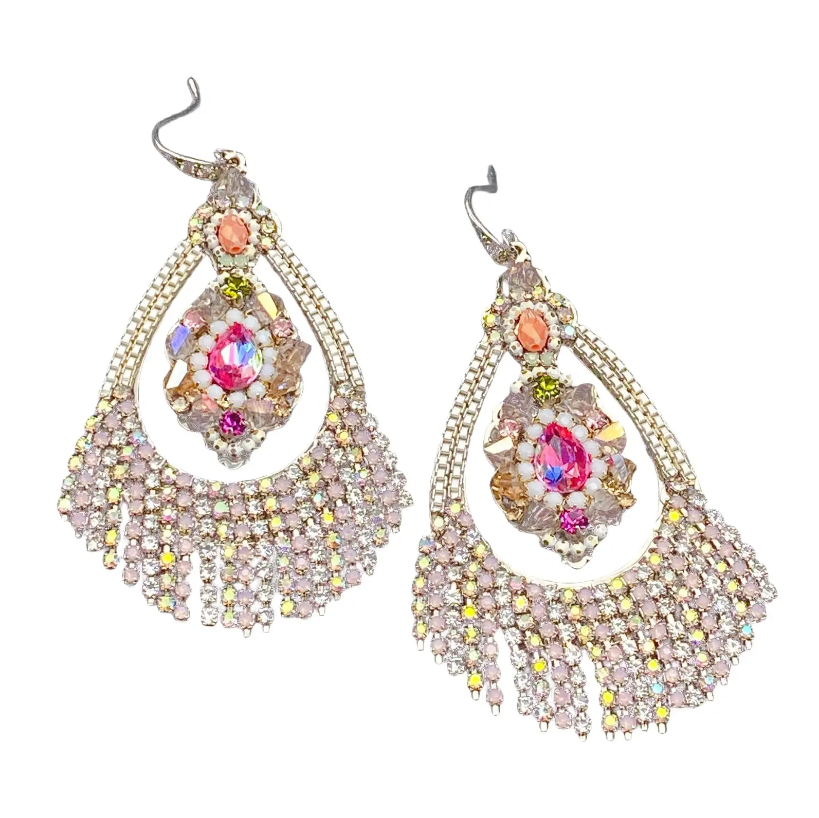 

EVACANDIS Tassel Colorful Crystal Handmade Gold Plated Drop Dangle Earrings for Women Zircon S925 Sterling Silver Needle