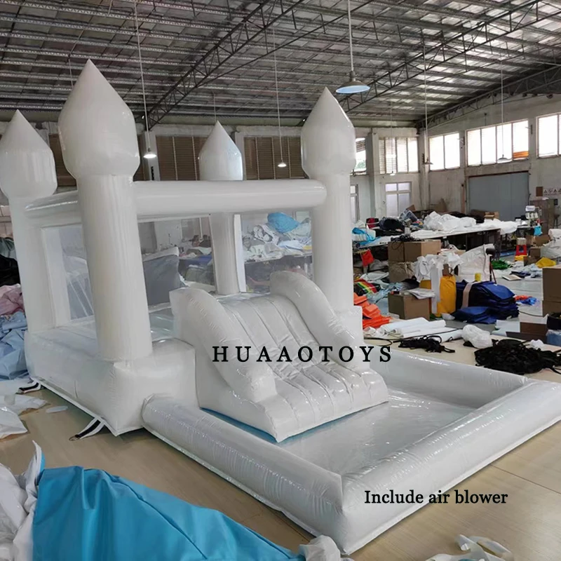 PVC Soft Play Inflatable White Bounce House With Slide Ball Pit Party Inflatable Mini Bouncy Castle With Blower