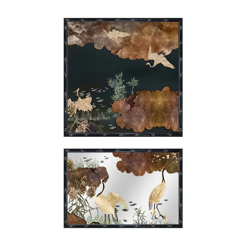 vintage living room bedroom decorative painting, high-end dressing table crane hanging painting