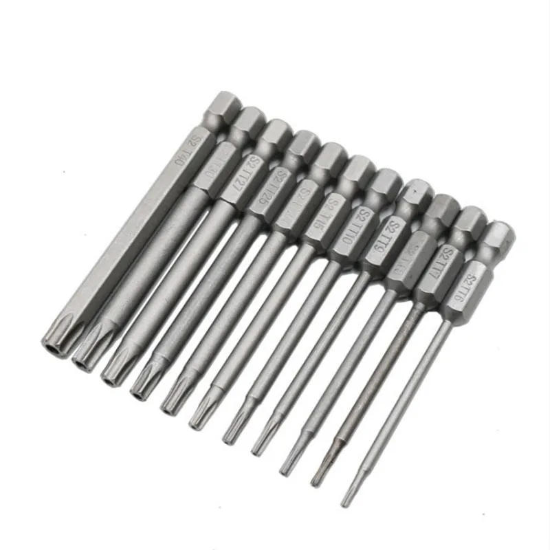 

11Pcs/12Pcs 50/75/100mm Hollow Torx Screwdriver Bit Set - S2 Steel, Extended Lengths for Hexagonal Handle