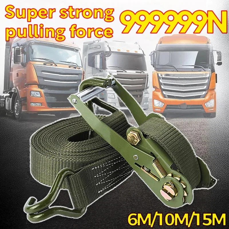 

【MO】3M/6M/10M/15M Cargo Strap Heavy Duty Adjustable Ratchet Cargo Tie Down Strap Luggage Belt Tow Rope Tali Lashing