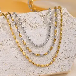 Women Olive Bead Chain Necklace, Stainless Steel Two Tone Beaded Chain Jewelry, Minimalist Party Necklaces Gift