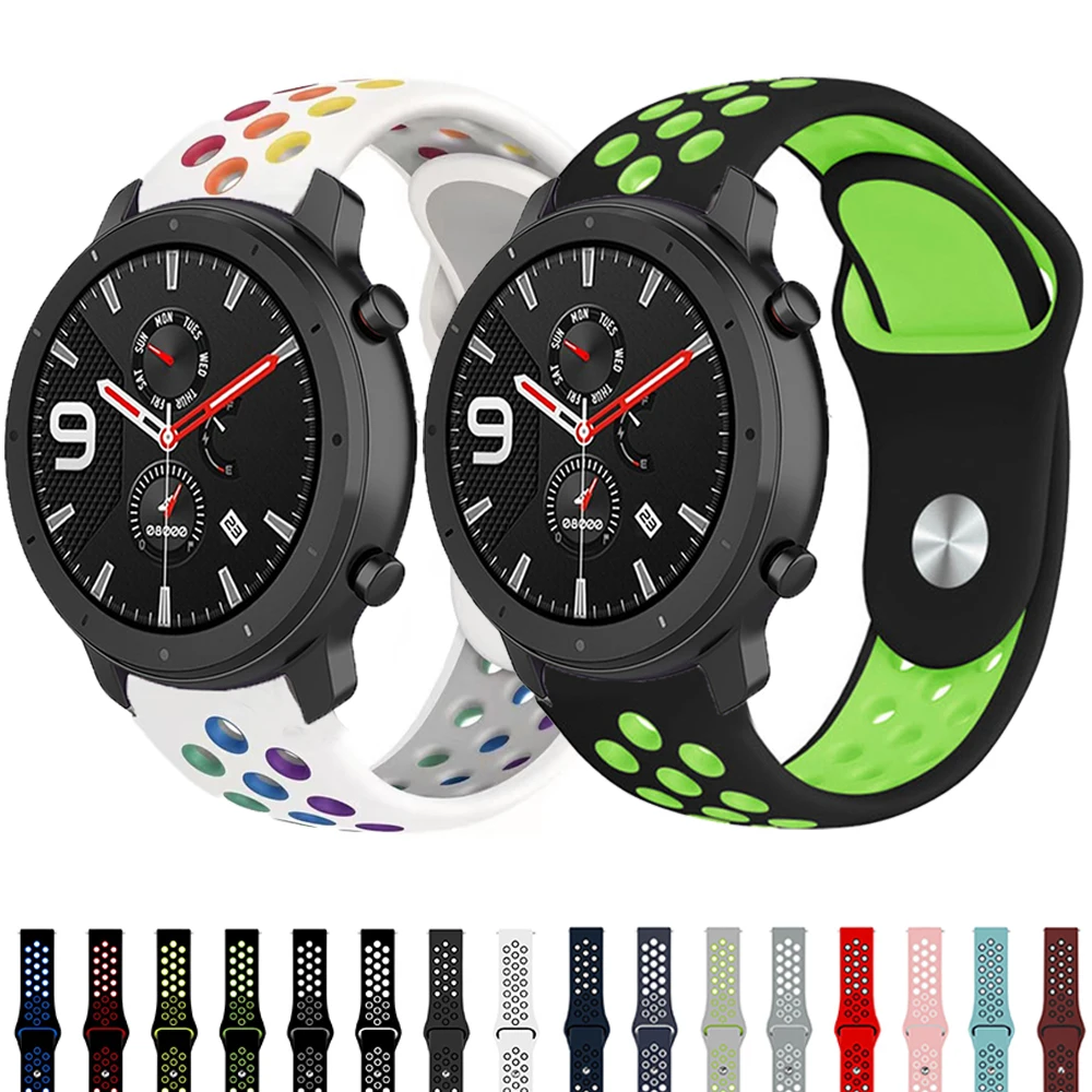 20 22mm Two-color Silicone Strap for Amazfit GTR 4-3-2 47mm/GTS 4 3 mini/Active 2 Bracelet for Amazfit Balance 2 1/Bip 6 5 Band