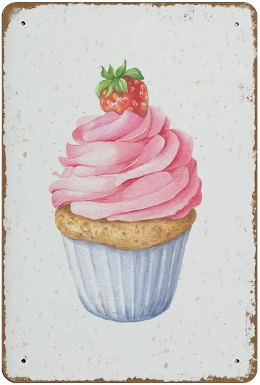 Strawberry Cupcake Poster Hand Drawn Delicious Food Home Wall Decor Bakery Wall Hanging Print Cake Cafe Decor Gift Idea Nov sign