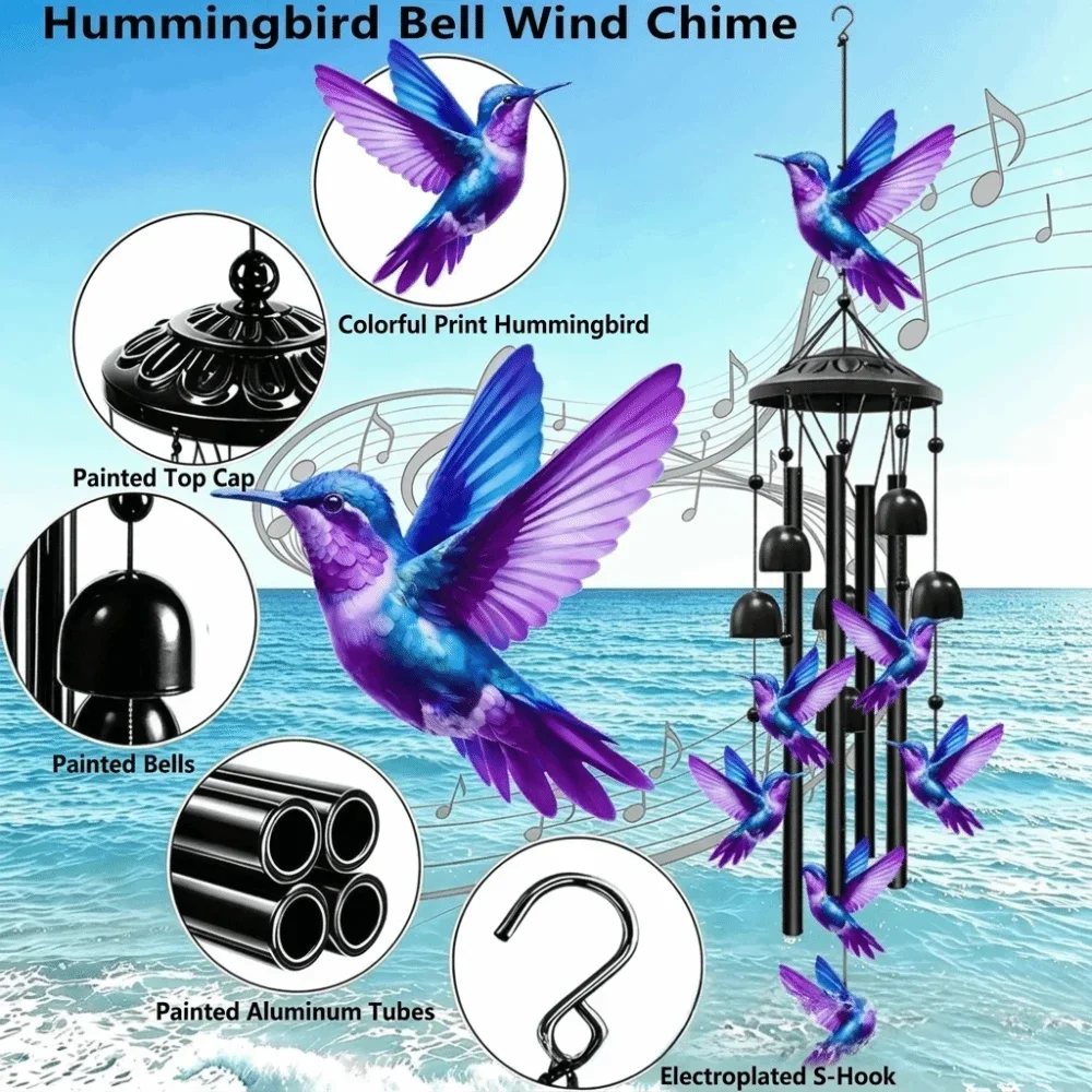 Elegant Metal Wind Chime Durable Painted Ornament Hummingbird Wind Chime Premium Metal Soft Ringing Sound Wind Catcher