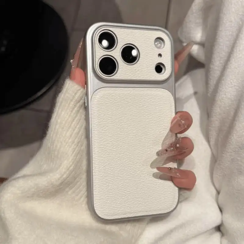 Matte Leather Texture Phone Case For iPhone 17 Pro 16 15 14 13 18 Pro Max 12 11 Large Window Camera Protection Shockproof Cover