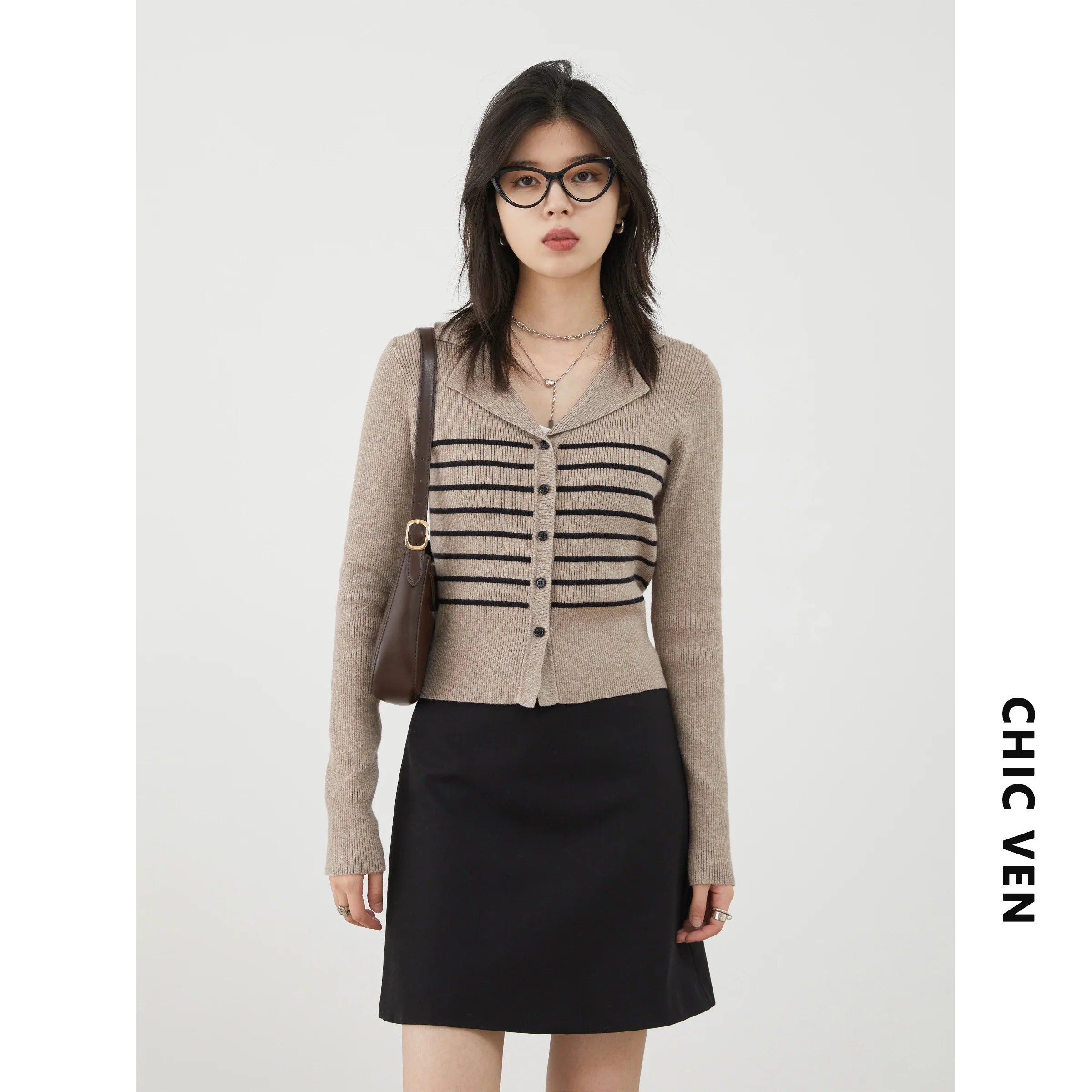 CHIC VEN Korean Women Cardigan Striped Female Knitted Sweaters Single Breasted Slim Fit Woman Jumpers Soft Spring Autumn 2024