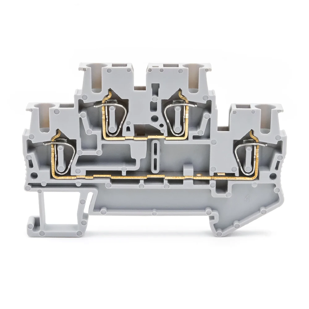 STTB 2.5 DIN كتلة طرفية للسكك الحديدية 50 قطعة، طبقة مزدوجة 2.5 مم 2 مشبك زنبركي موصلات كهربائية مدمجة للصناعة