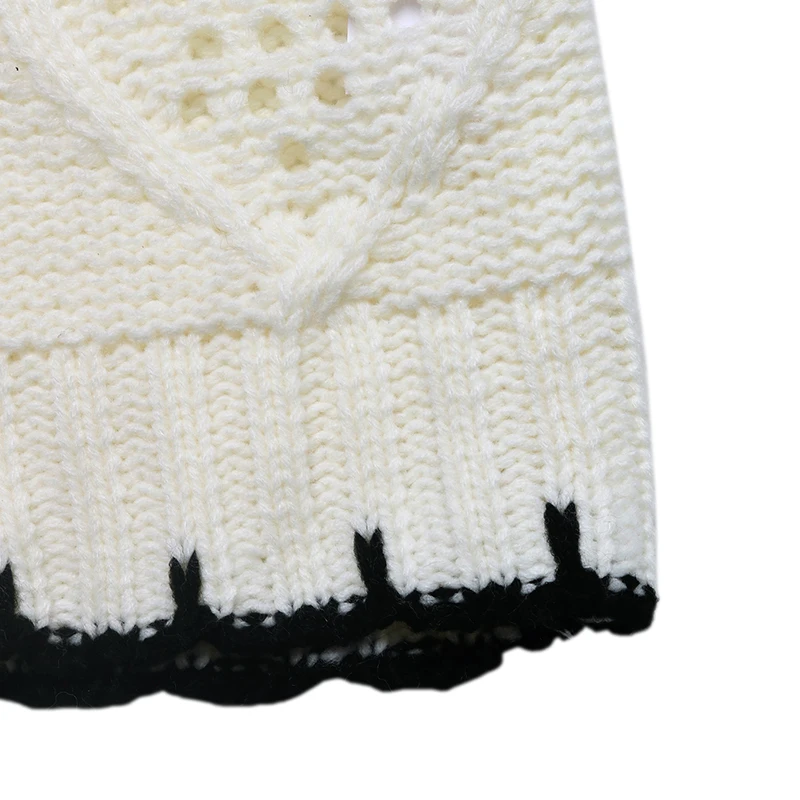 Pull à col ras du cou ajouré pour femme, couleur crème, blanc, noir, contraste, tricot torsadé, manches longues, automne hiver, décontracté, coupe ample