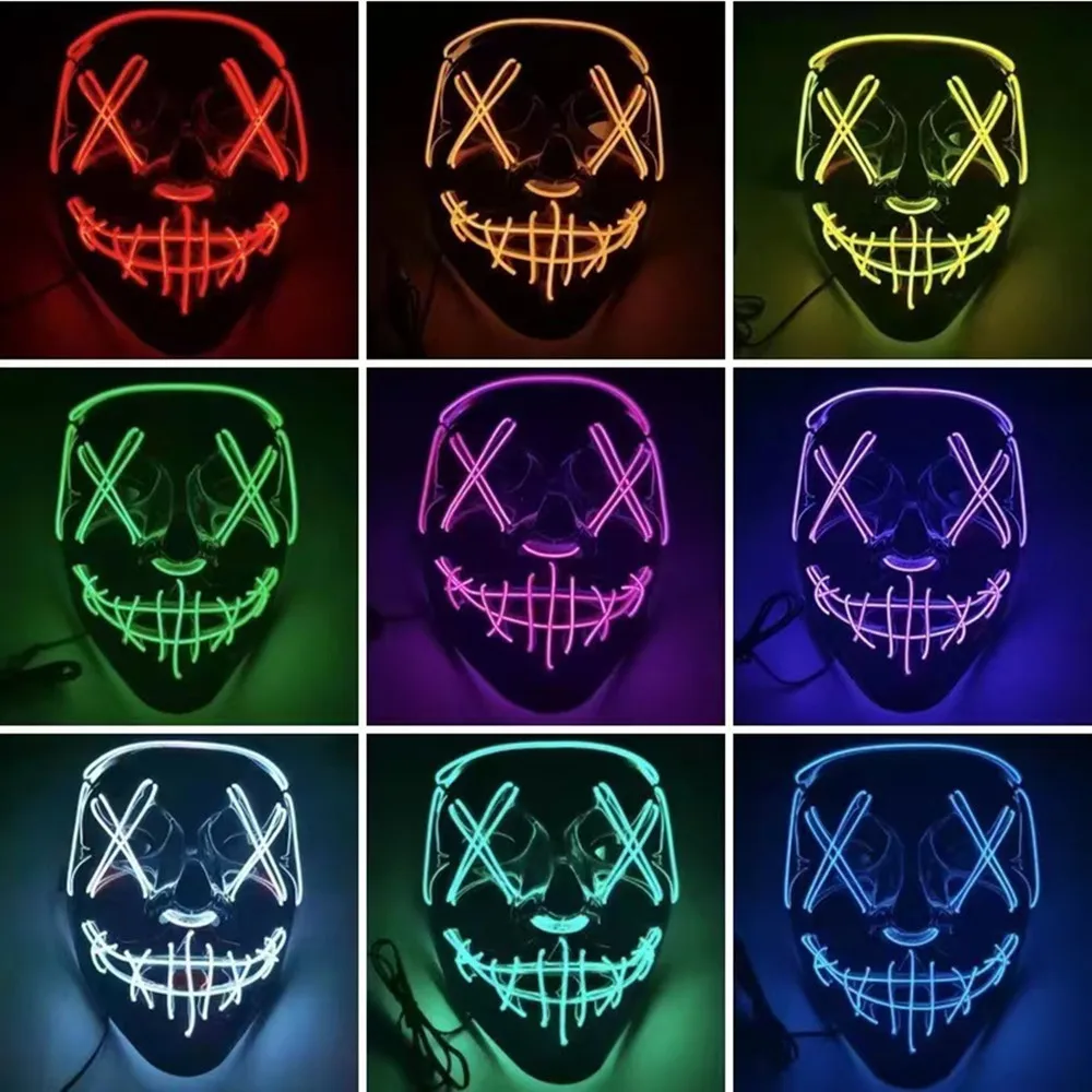 Halloween Maskers Voor Mannen Vrouwen LED Purge Masker Hoofddeksels Party Masker Neon Licht Knipperende Carnaval Cosplay Kostuum Rekwisieten 2023