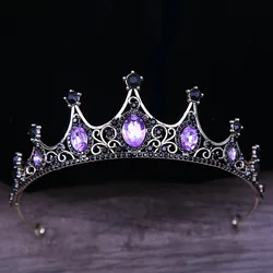 KMVEXO Baroque Vintage Black Gothic Crystal Crown and Tiara Wedding Bride Hair Accessories For Women Rhinestone Crowns Diadema