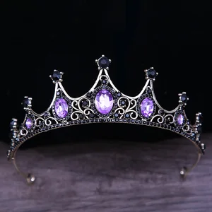 KMVEXO Baroque Vintage Hitam Gothic Mahkota Kristal dan Tiara Pernikahan Aksesoris Rambut Pengantin untuk Wanita Mahkota Berlian Imitasi Diadema 12 mahkota tiara hitam terlaris - №