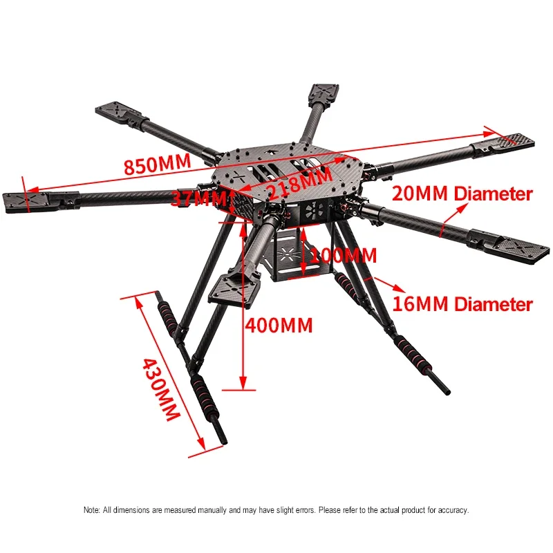 AeroPartsLX850/zd850 Full Carbon Fiber 850mm Hexa-Rotor Frame Foldable Arm Hexacopter Frame Kit with flodable Landing Gear for F