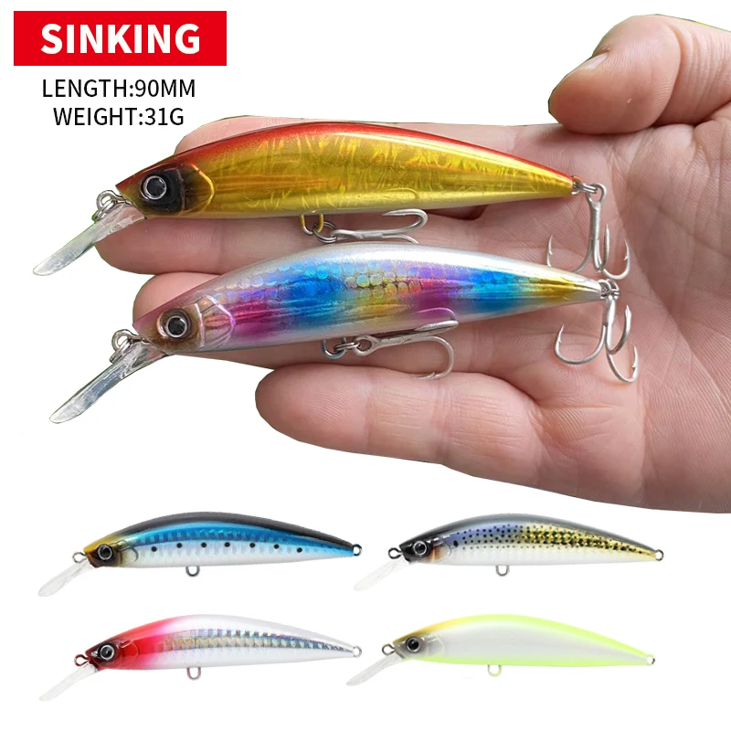 

1pcs Minnow Lure Sinking Fishing 90mm 31g Heavy Casting Artificial Bait Sea Fishing for Bass Pike Isca Pesca Hard Minnow 9152