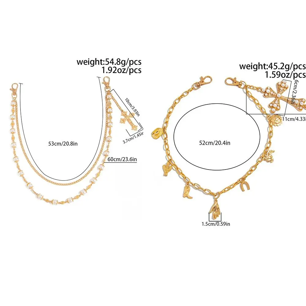 패션 고딕 진주 허리 체인 비즈 크로스 술 청바지 체인 하라주쿠 가방 체인 펑크 벨트 체인 여성