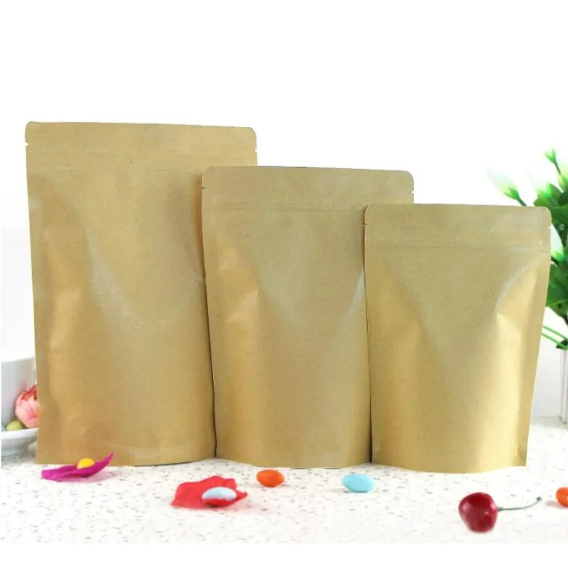 100 قطعة من ورق الكرافت ذو الحاجز العالي، حقيبة قهوة بسحاب، قفل بسحاب، هدية للطعام، أكياس ورق تغليف للخبز والخبز