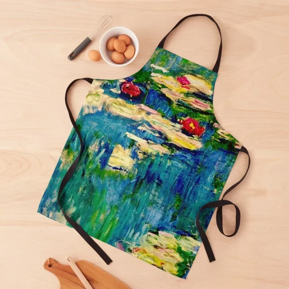 Claude Monet Water Lilies - Detail - Masterpiece of French Impressionism Apron Hairdresser Funny men's barbecue Apron