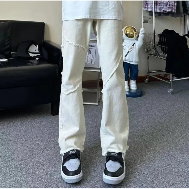 Creamy-white Jeans for Men2023Autumn New Straight Slimming American High Street White Bootcut Pants