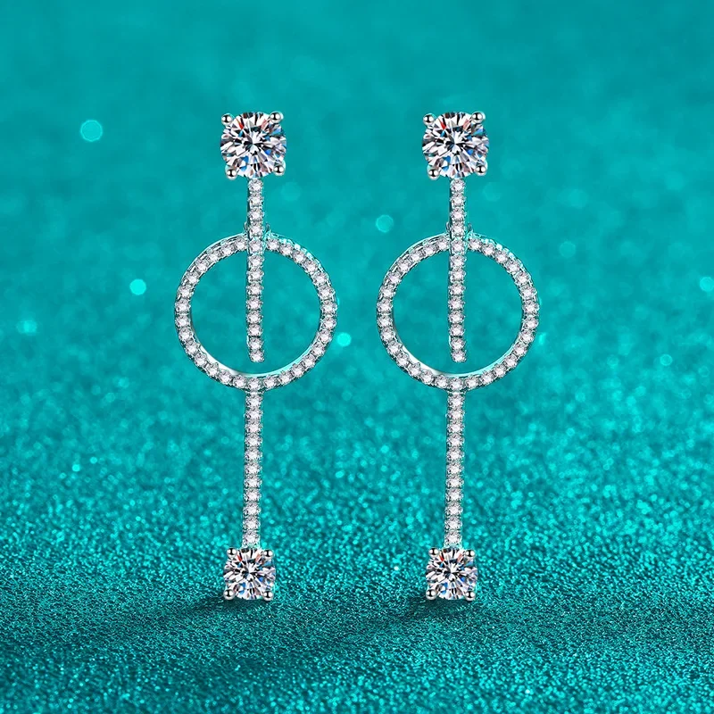 18K gold inlaid diamond earrings, split style long for women, 1.6carat PT950 platinum moissanite high-end earrings