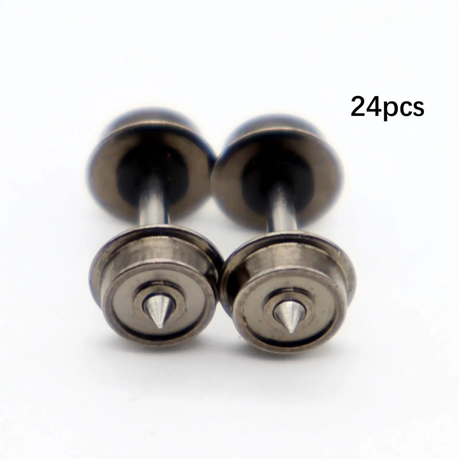 

24 Pieces Metal DC Wheels Professional Replacement High Strength N Scale Wheel Metal Axles for 1/160 Model Train DIY Accessory