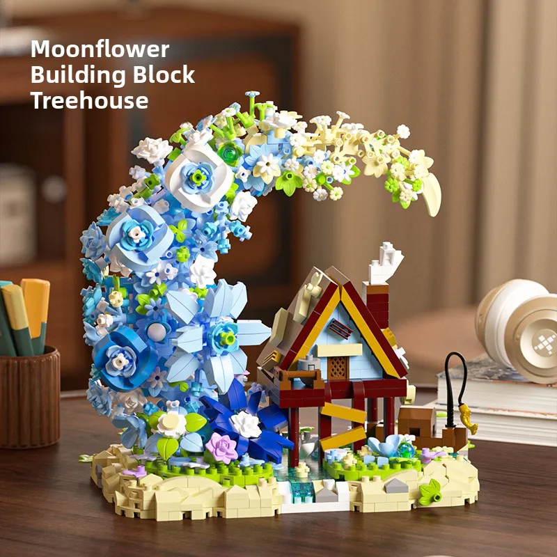 

Конструктор Creative Moon Flower Treehouse Building Blos, сборка из мелких деталей, вечный цветок M3345, высокое эстетическое качество