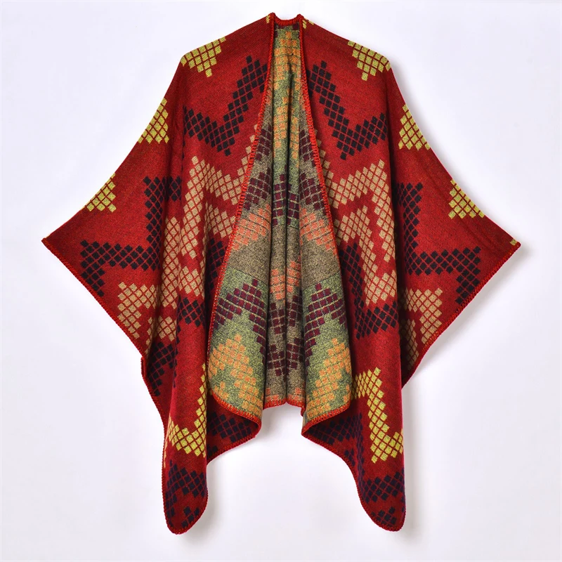 Cashmere Poncho Women Man Stripe Jacquard Scarf Winter Warm Shawl Cape Pashmina Female Warm Shawl Blanket Stole Cloak