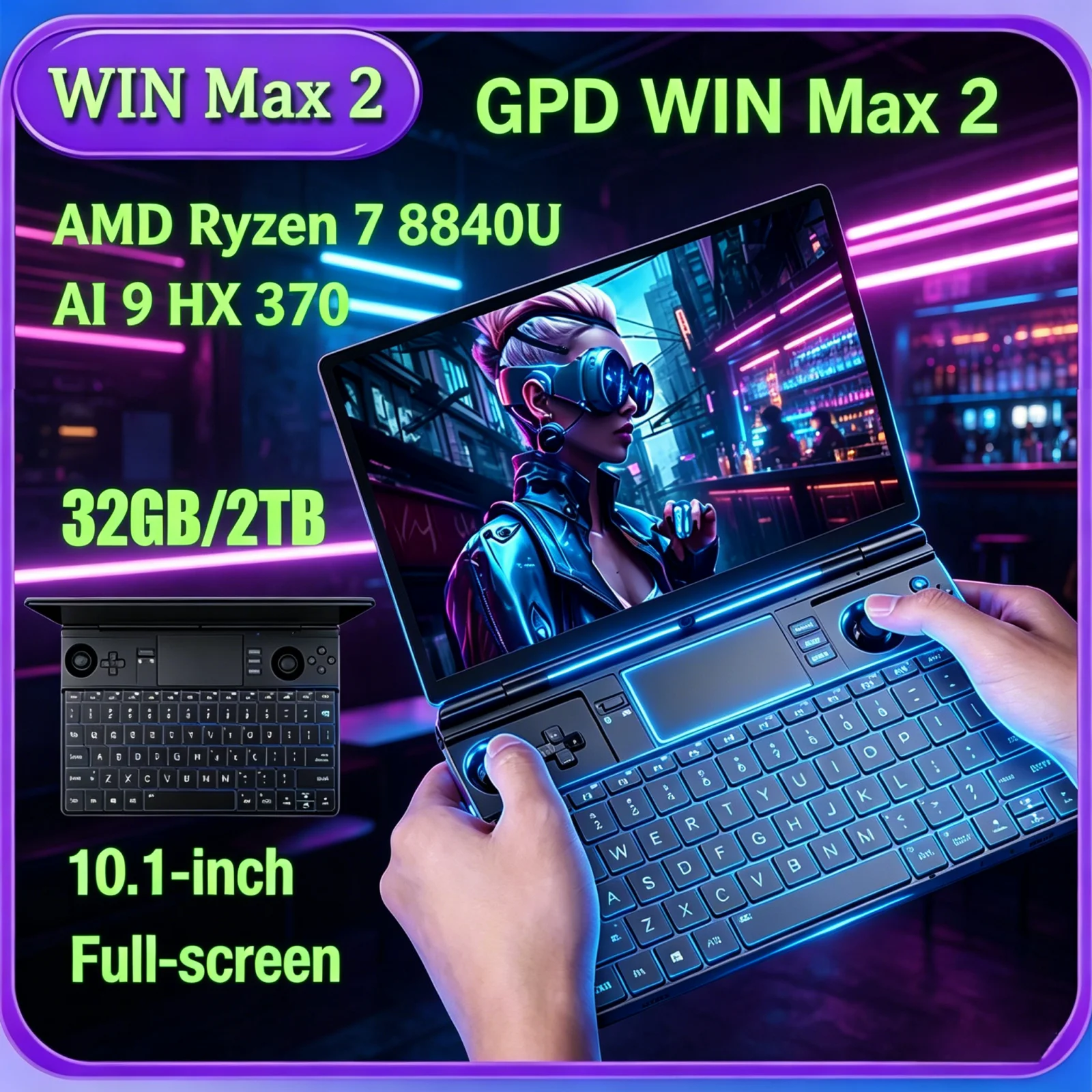Palm Size GPD Pocket4 2026 Premium AMD AI 9 HX 370/8840U 64GB 2TB NVMe 8.8" 144Hz 2in1 Laptop Tablet