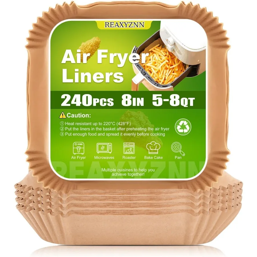 

240 Pcs 8 Square 58 QT Air Fryer Paper Liners Disposable NonStick Parchment Paper for Air Fryer Liner Deep Fryer Parts Accessor