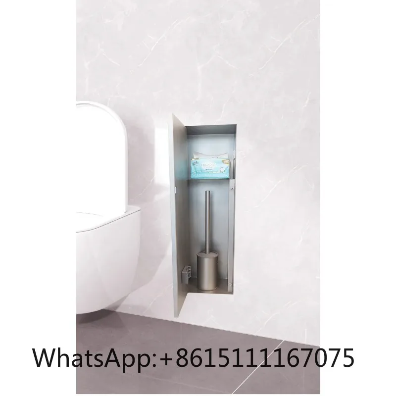 Recessed 304 Stainless Steel Toilet Brush Niche with Tissue Holder, Tile Finish In-Wall Embedded Bathroom Insert