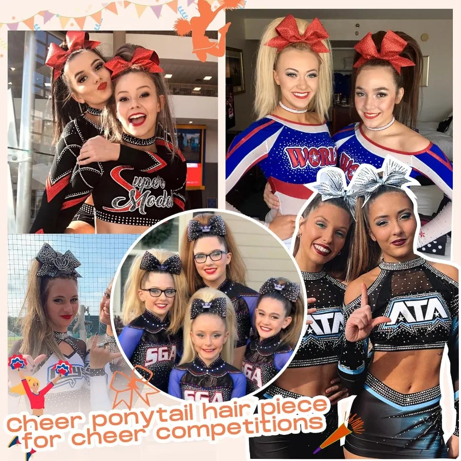 Cheer queue de cheval morceau de cheveux 14 postiche de pom-pom girl droite Extension de queue de cheval pour les compétitions de joie Costume de danse habiller donc