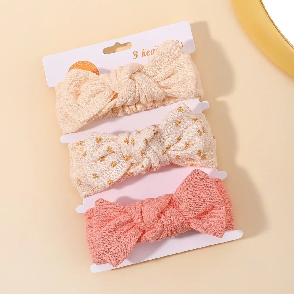 3Pcs/Set Cotton Headband Set Knit Fabric Elastic Band Girl Headwrap Rainbow Print Bow Knot Design Infant Hair Accessories