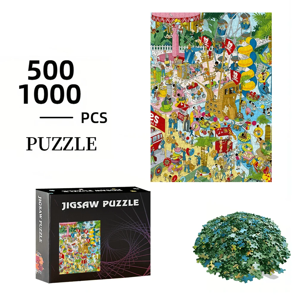500pcs/1000pcs Amusement Park & Ferris Wheel Puzzle Game - Jigsaw for Birthday, Halloween, Christmas, Thanksgiving, Easter, Po