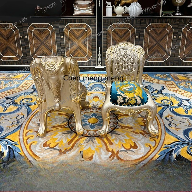 

French Embroidery Elephant Chair European Solid Wood Sofa Stool Bedroom Embroidery Styling Chair